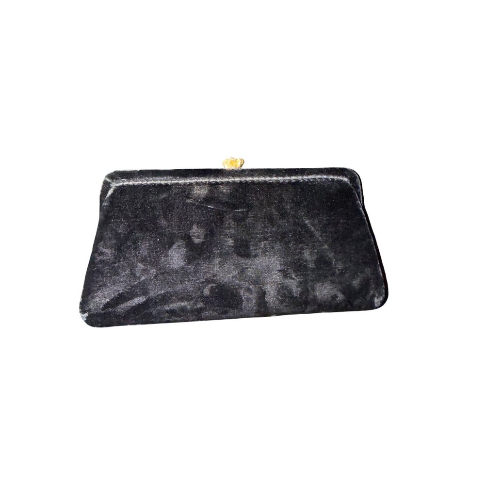 Vintage 60s Black Velvet Evening Clutch Purse With Gold‎ Clasp Cocktail Holiday